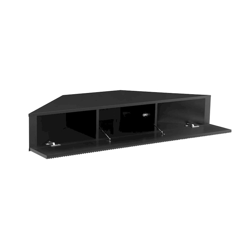 Wall-Mounted Corner TV Console Open Shelving Floating Walnut Oak Finish Storage