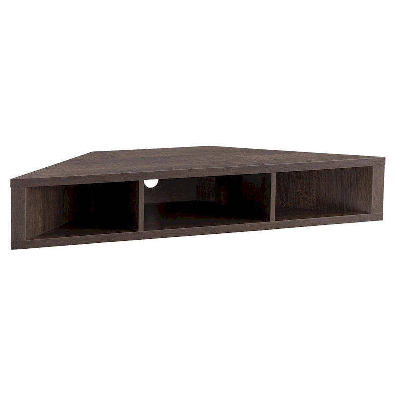 Wall-Mounted Corner TV Console Open Shelving Floating Walnut Oak Finish Storage