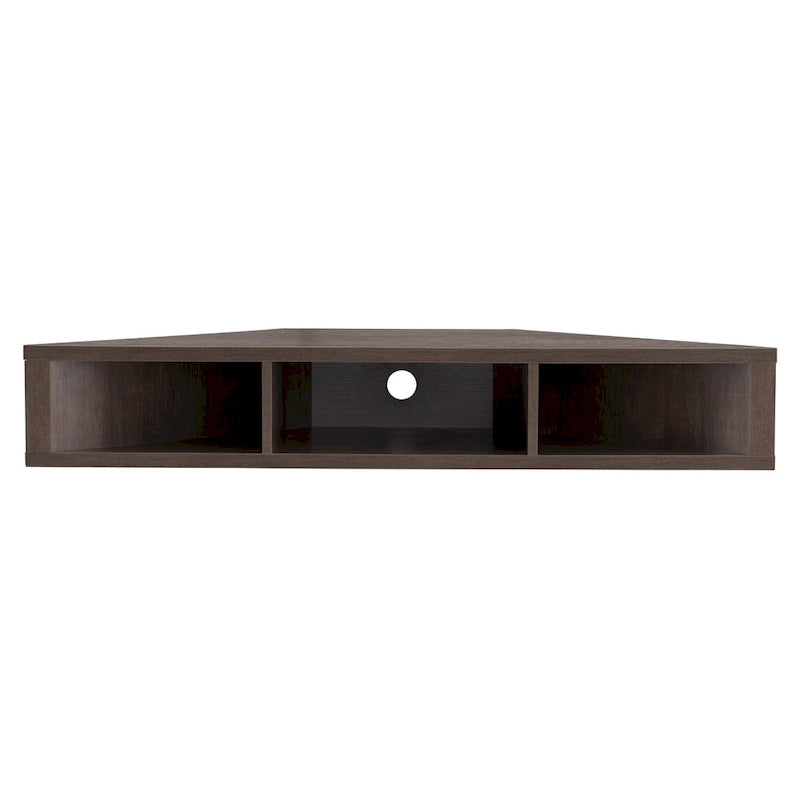 Wall-Mounted Corner TV Console Open Shelving Floating Walnut Oak Finish Storage