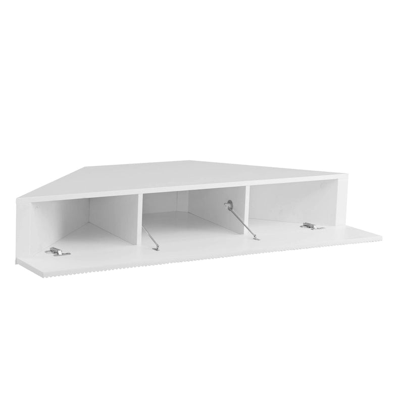 Wall-Mounted Corner TV Console Open Shelving Floating Walnut Oak Finish Storage