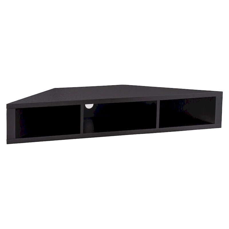 Wall-Mounted Corner TV Console Open Shelving Floating Walnut Oak Finish Storage