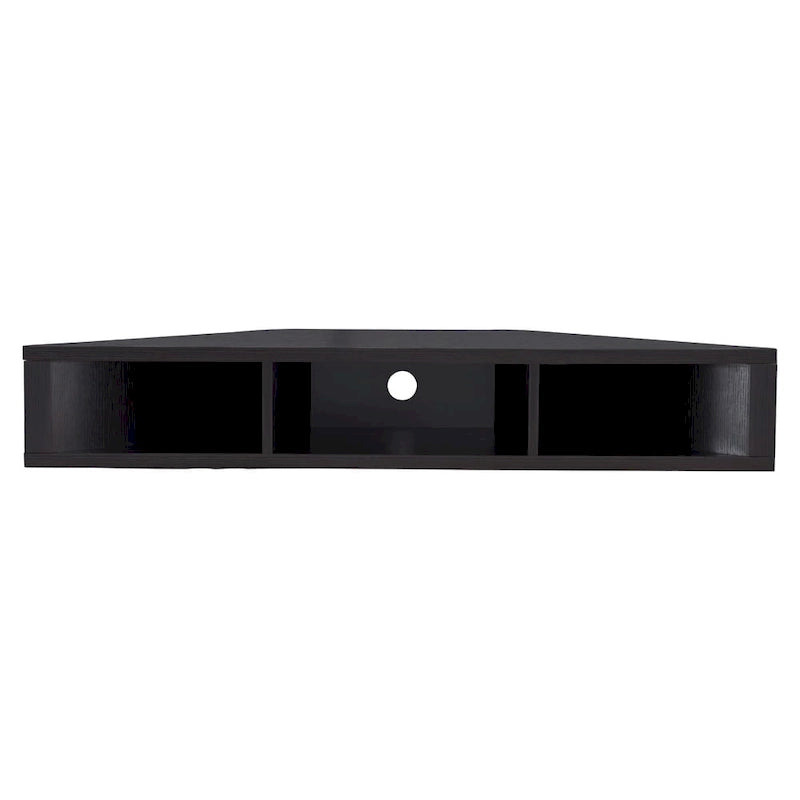 Wall-Mounted Corner TV Console Open Shelving Floating Walnut Oak Finish Storage