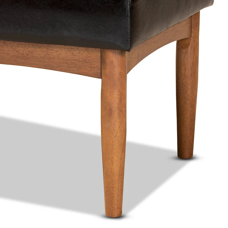 Mid-Century Modern Upholstered Faux Leather Dining Bench Walnut Brown Black