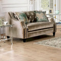 Transitional Chenille Tufted Loveseat with Nailhead Trim Champagne Silver