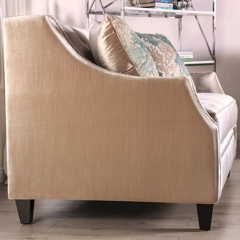 Transitional Chenille Tufted Loveseat with Nailhead Trim Champagne Silver