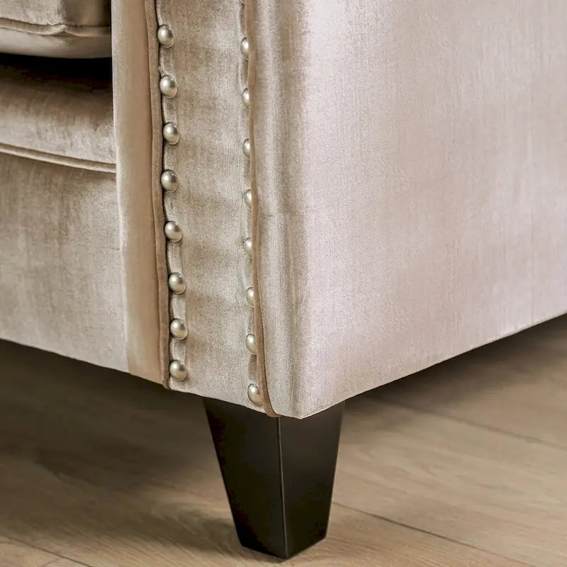 Transitional Chenille Tufted Loveseat with Nailhead Trim Champagne Silver