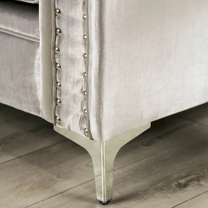Transitional Chenille Tufted Loveseat with Nailhead Trim Champagne Silver