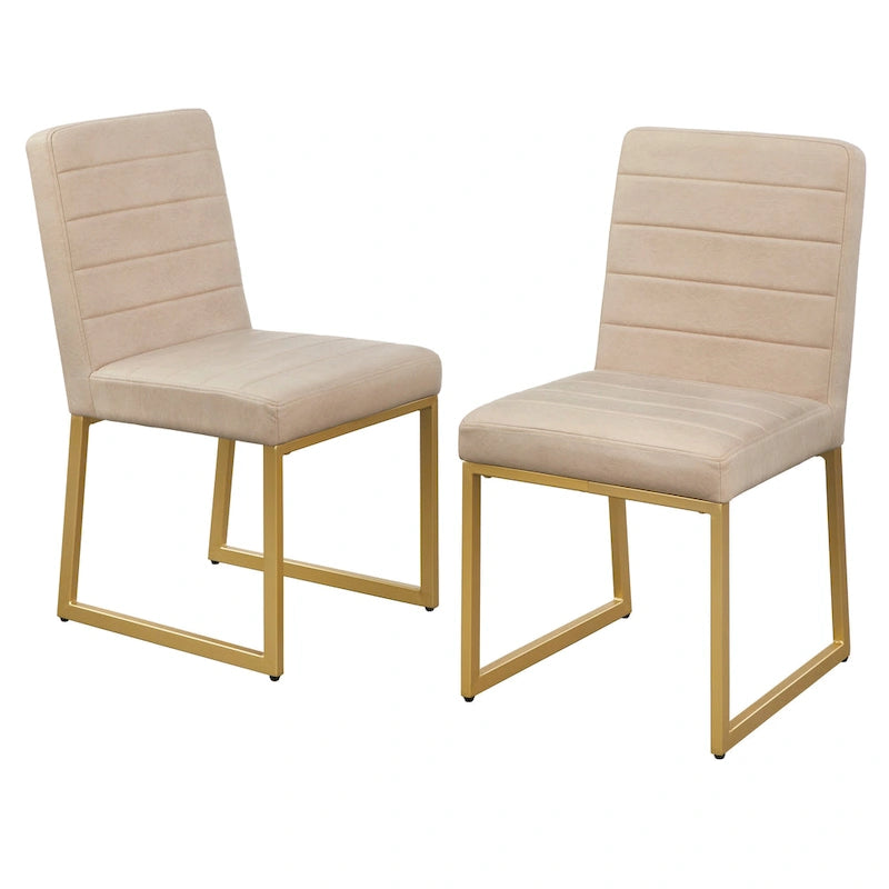 Upholstered Dining Chair with Channel Tufting and Gold Metal Sled Base