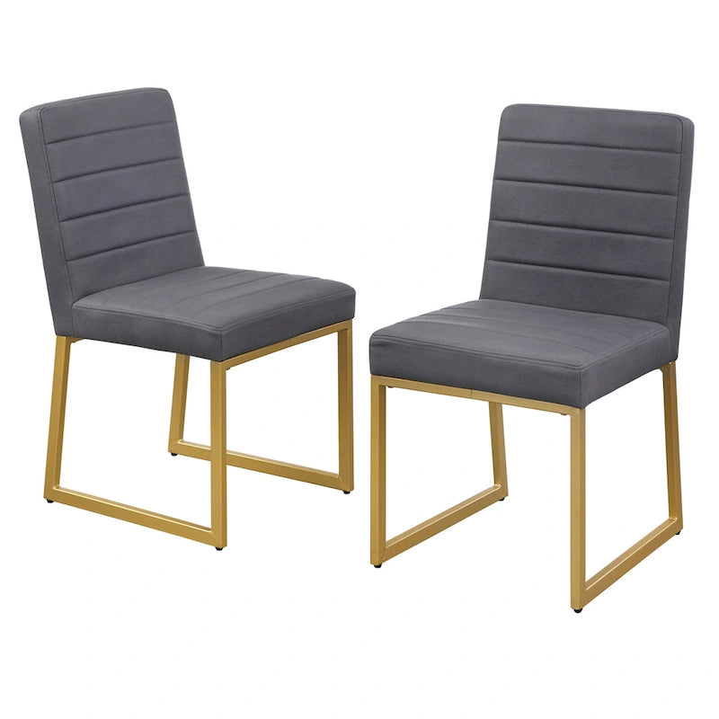 Upholstered Dining Chair with Channel Tufting and Gold Metal Sled Base