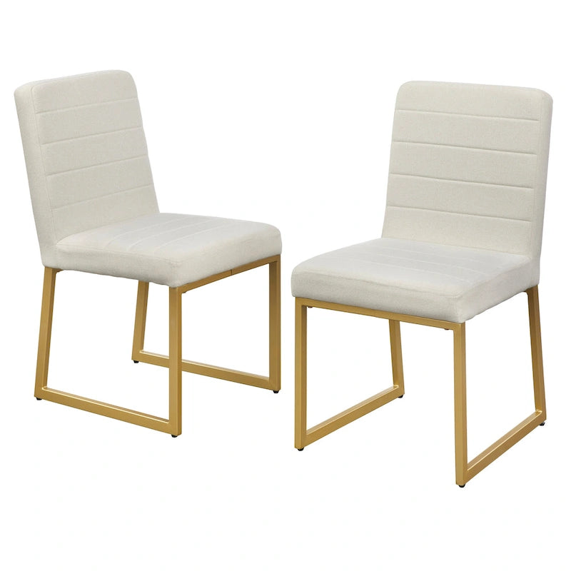 Upholstered Dining Chair with Channel Tufting and Gold Metal Sled Base