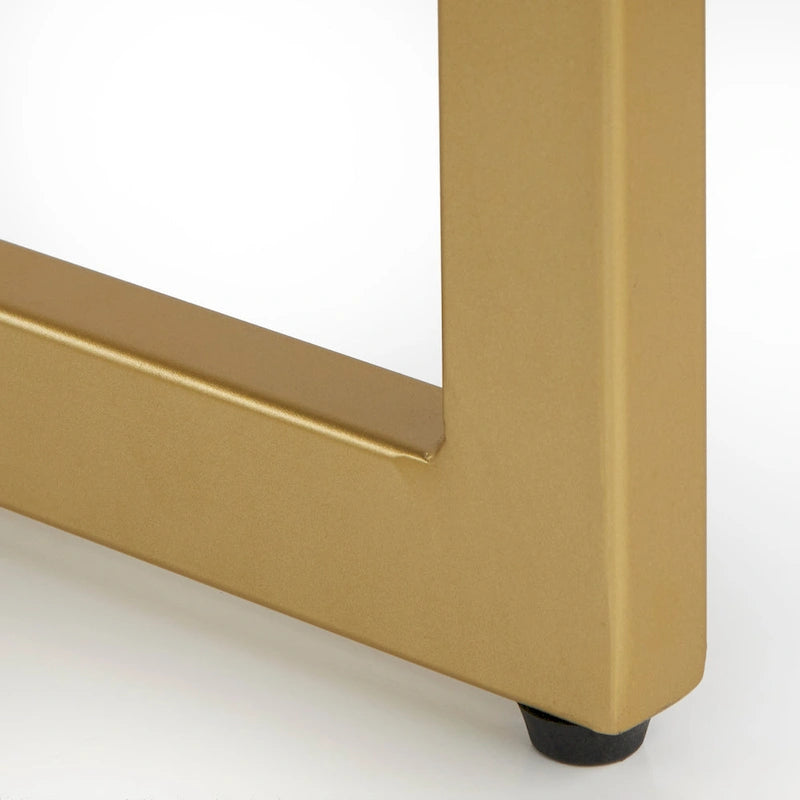 Upholstered Dining Chair with Channel Tufting and Gold Metal Sled Base