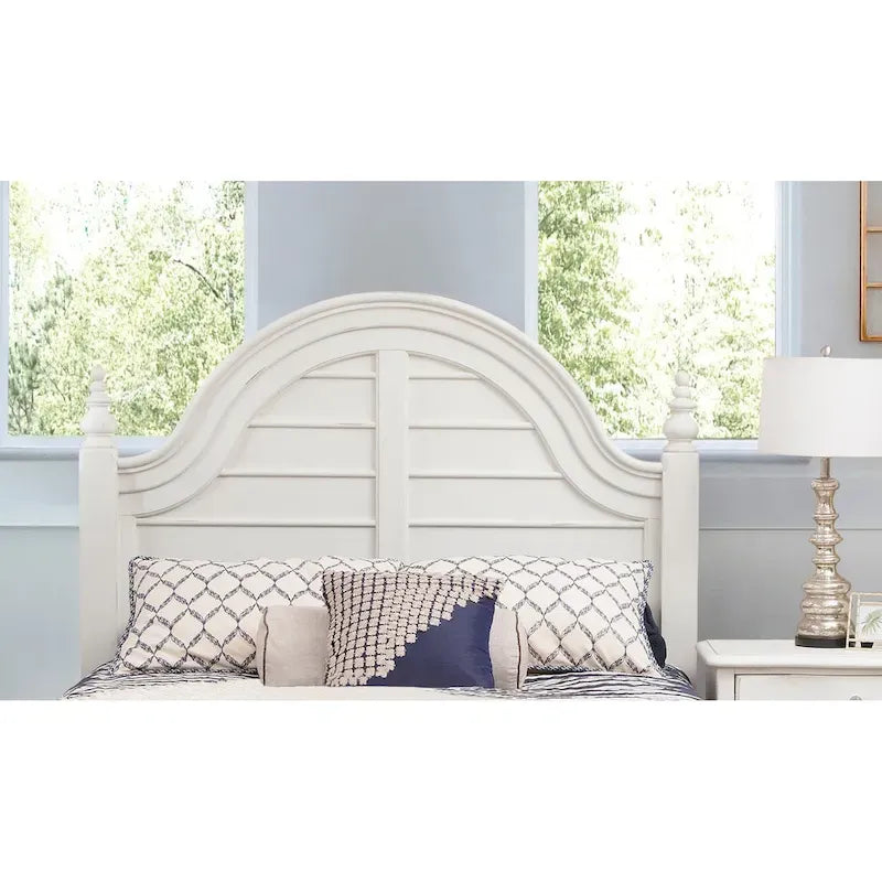 Farmhouse Arched Dove White Hardwood Headboard with Turned Finials