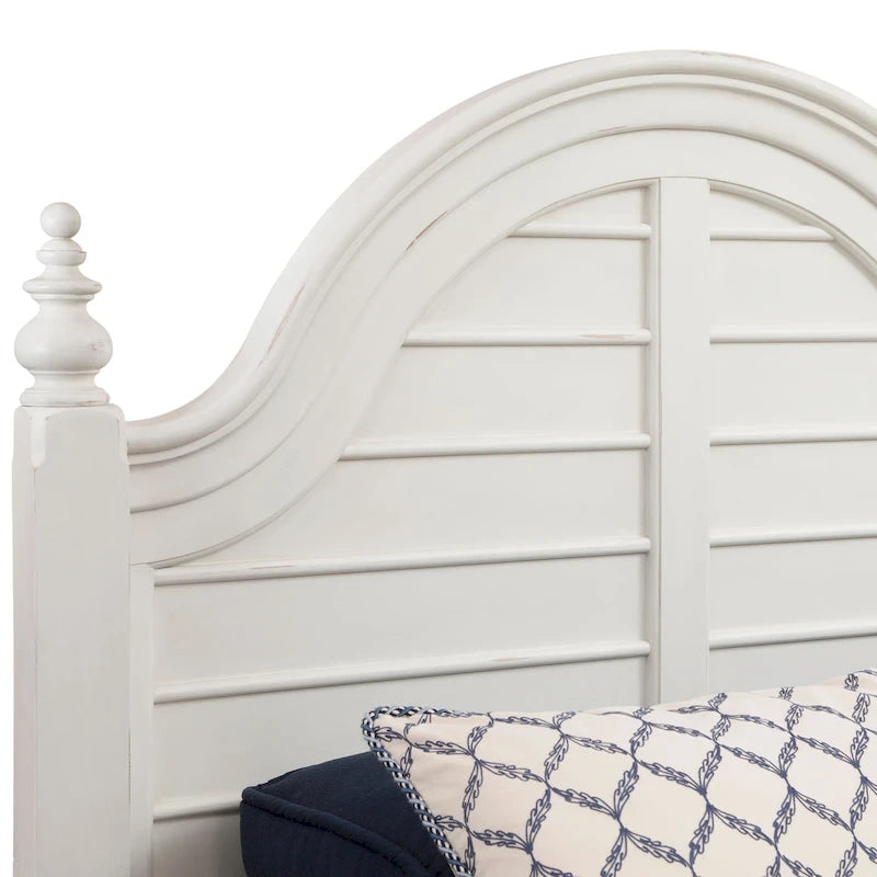 Farmhouse Arched Dove White Hardwood Headboard with Turned Finials