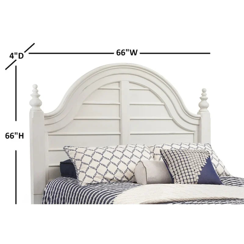 Farmhouse Arched Dove White Hardwood Headboard with Turned Finials