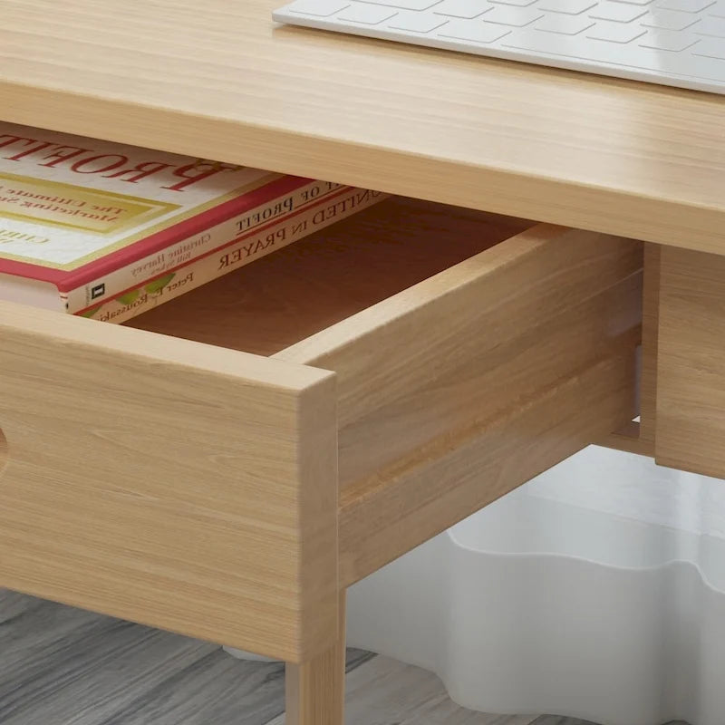 Modern Wood Finish Writing Desk with Dual Storage Drawers Yellow