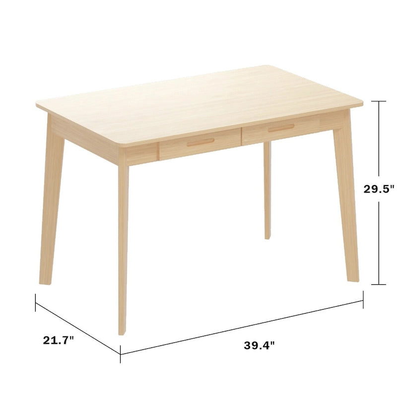 Modern Wood Finish Writing Desk with Dual Storage Drawers Yellow
