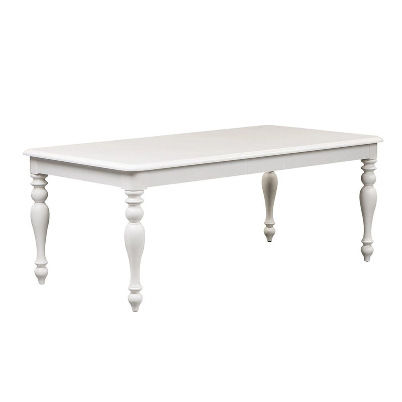 Oyster White Rectangular Dining Table with Turned Legs and Removable Leaf