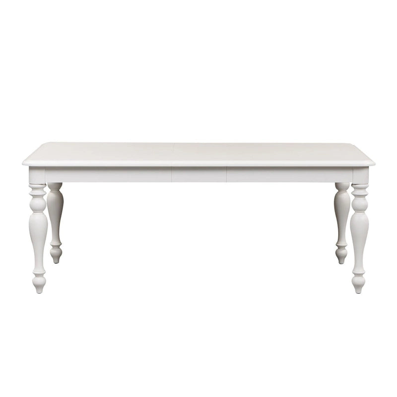 Oyster White Rectangular Dining Table with Turned Legs and Removable Leaf