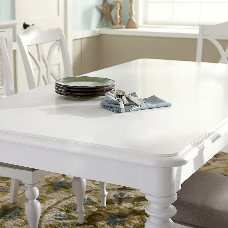 Oyster White Rectangular Dining Table with Turned Legs and Removable Leaf