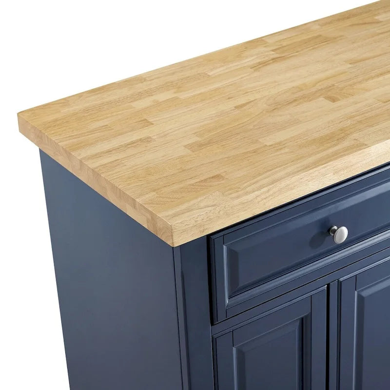 Butcher Block Hardwood Kitchen Island Cart with Drawers and Cabinets Navy