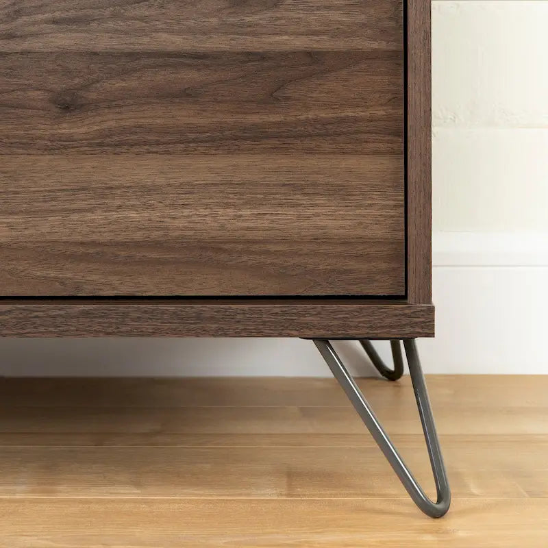 2-Drawer Nightstand with Natural Walnut Finish and Charcoal Metal Legs