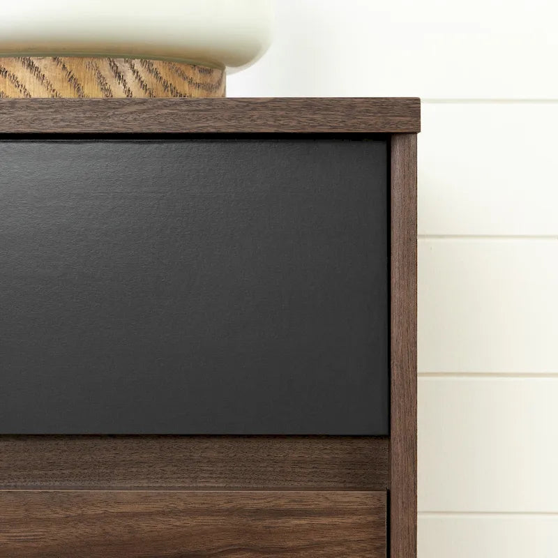 2-Drawer Nightstand with Natural Walnut Finish and Charcoal Metal Legs