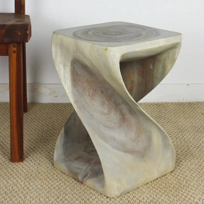 Haussmann Original Wood Twist Stool 12 X 12 X 18 In High Grey Oil - 12 x 12 x 18