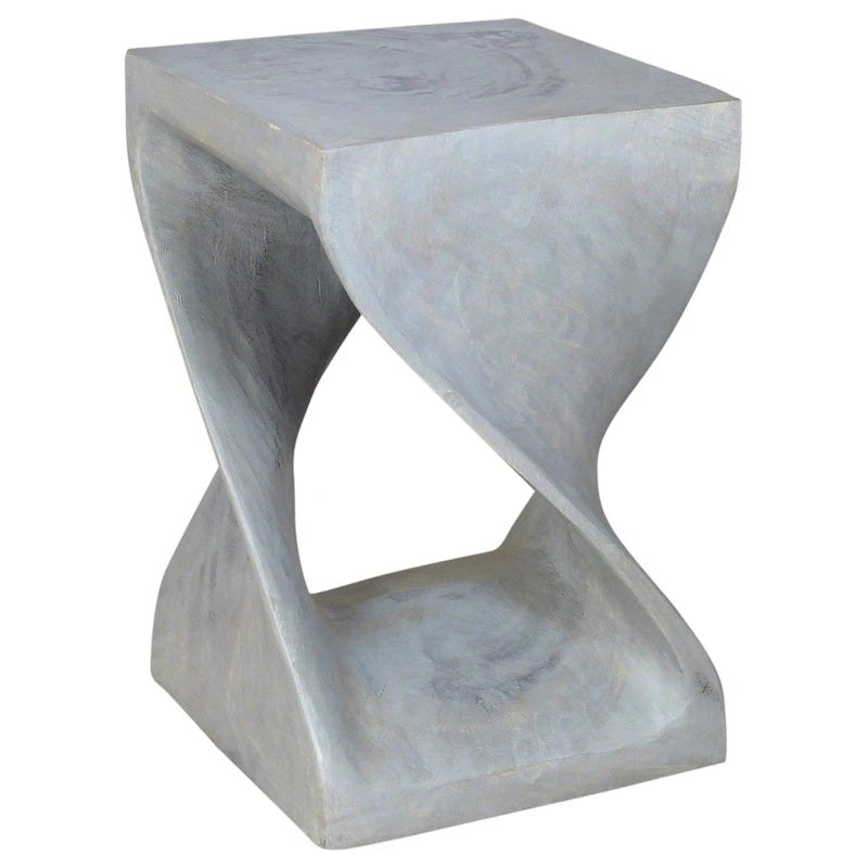 Hand-Carved Solid Wood Quarter Twist Stool Grey Oil Finish