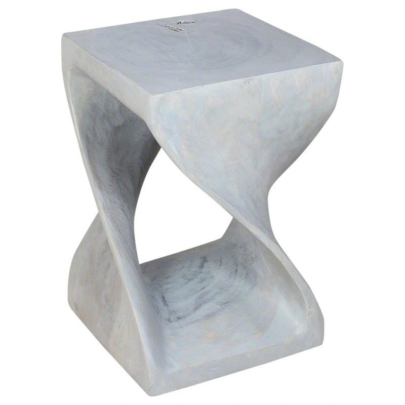 Hand-Carved Solid Wood Quarter Twist Stool Grey Oil Finish