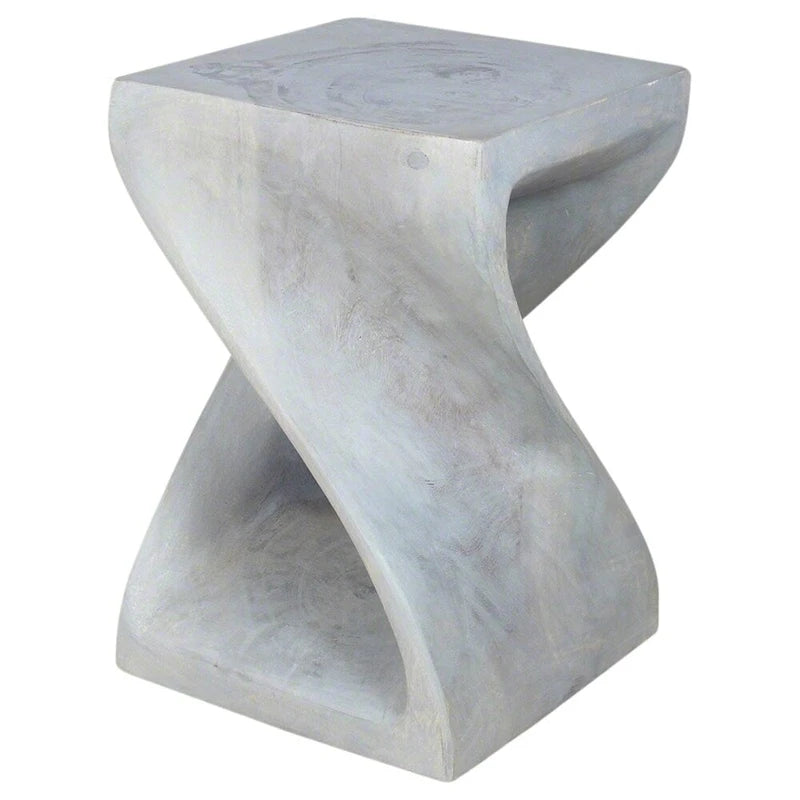 Hand-Carved Solid Wood Quarter Twist Stool Grey Oil Finish