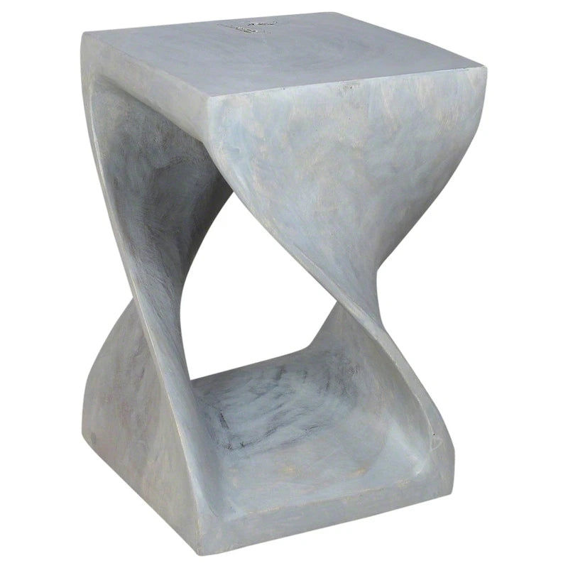 Hand-Carved Solid Wood Quarter Twist Stool Grey Oil Finish