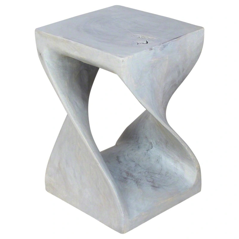 Hand-Carved Solid Wood Quarter Twist Stool Grey Oil Finish