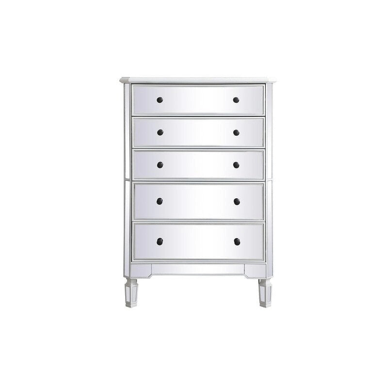 5 Drawer Mirrored Dresser Chest with Silver Crystal Knobs