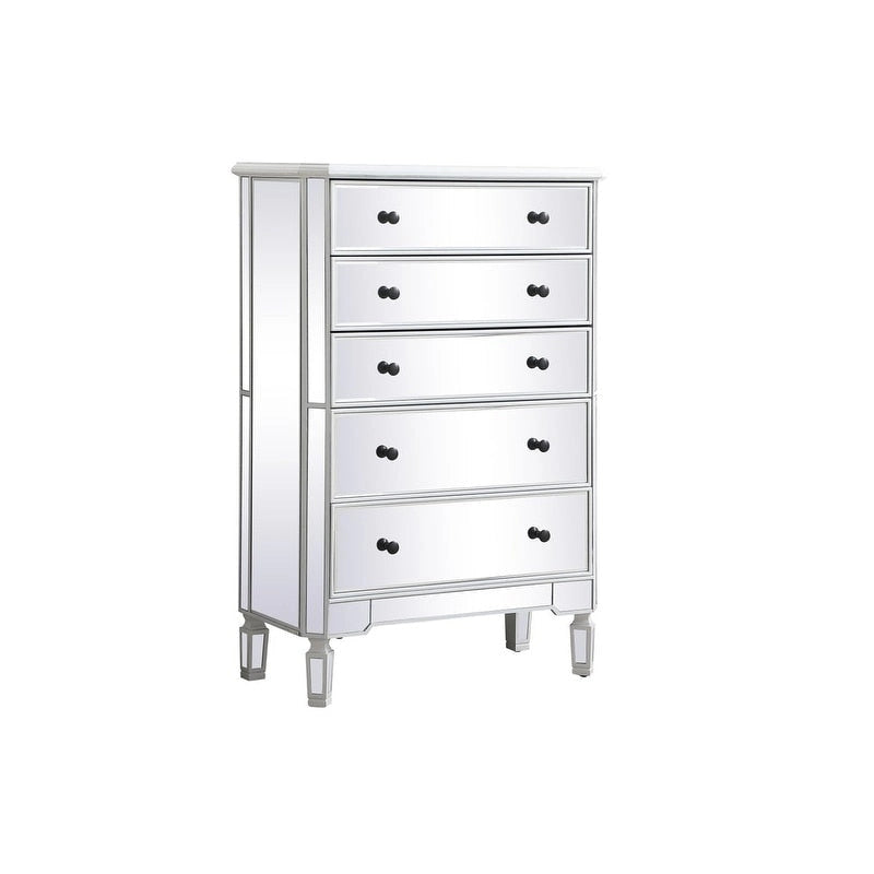 5 Drawer Mirrored Dresser Chest with Silver Crystal Knobs