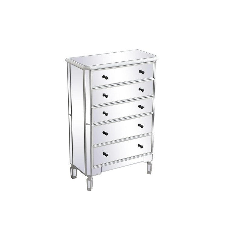 5 Drawer Mirrored Dresser Chest with Silver Crystal Knobs