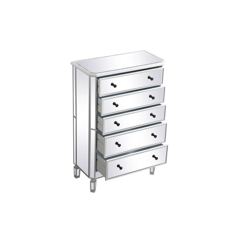 5 Drawer Mirrored Dresser Chest with Silver Crystal Knobs