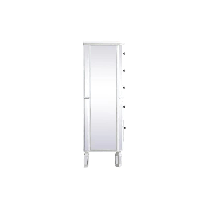 5 Drawer Mirrored Dresser Chest with Silver Crystal Knobs