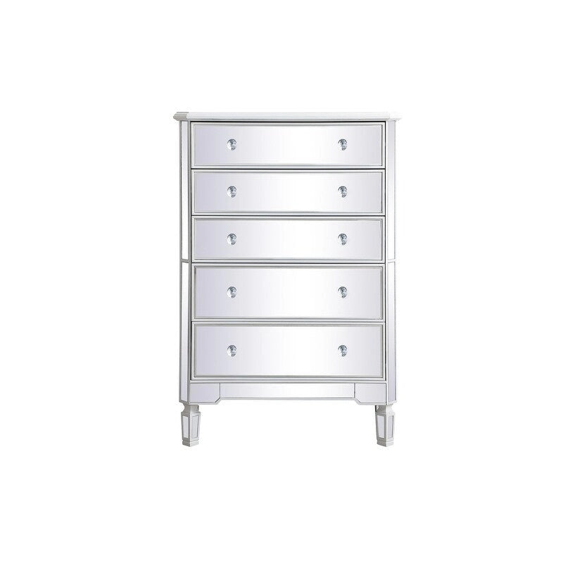 5 Drawer Mirrored Dresser Chest with Silver Crystal Knobs