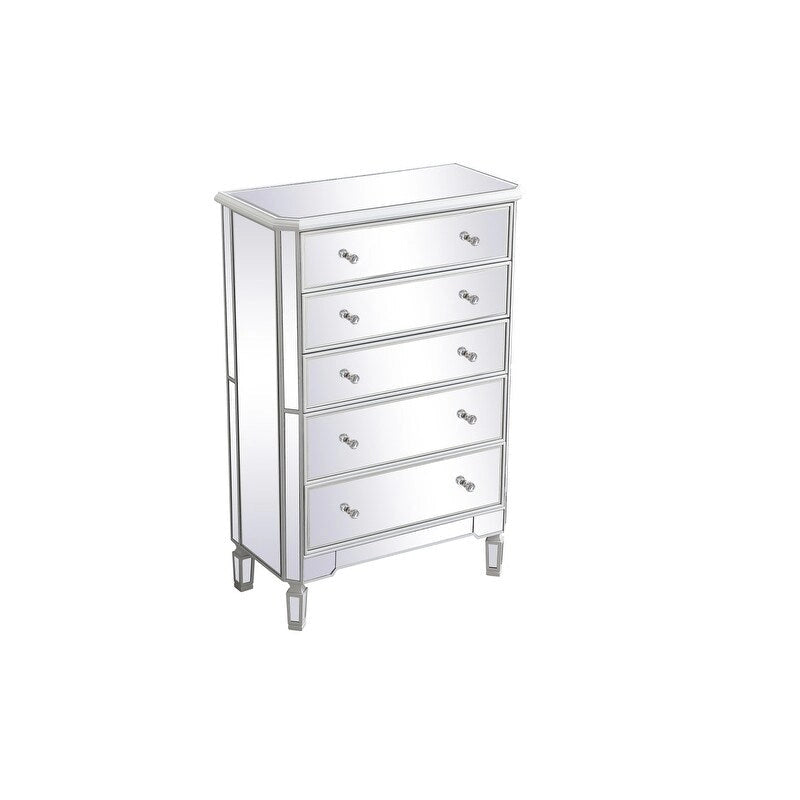 5 Drawer Mirrored Dresser Chest with Silver Crystal Knobs