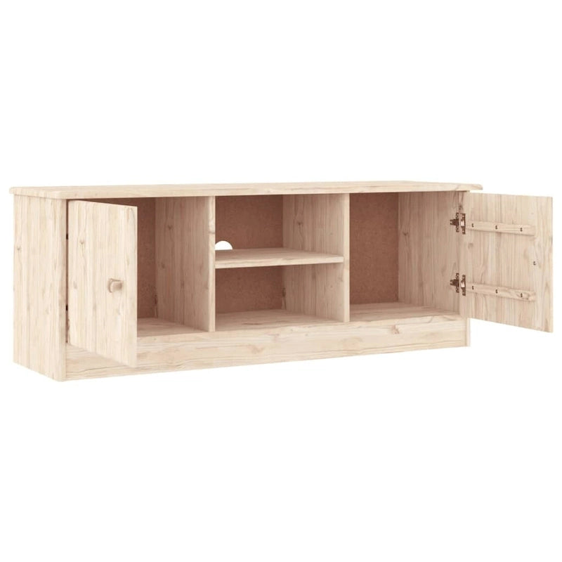 Solid Pine Wood TV Stand Cabinet with Storage Doors White Natural