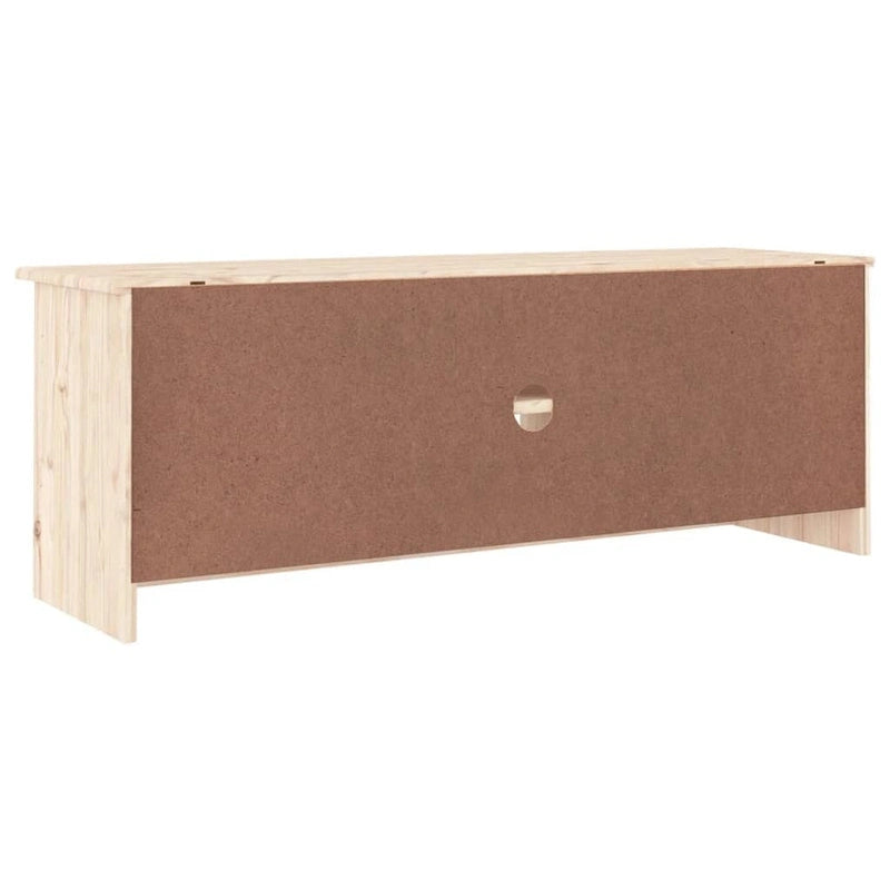 Solid Pine Wood TV Stand Cabinet with Storage Doors White Natural