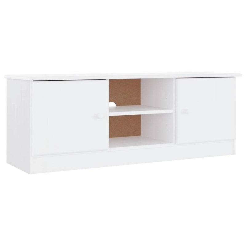 Solid Pine Wood TV Stand Cabinet with Storage Doors White Natural