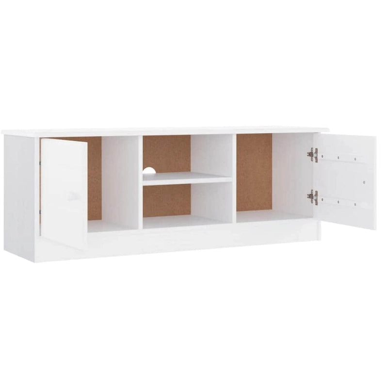 Solid Pine Wood TV Stand Cabinet with Storage Doors White Natural