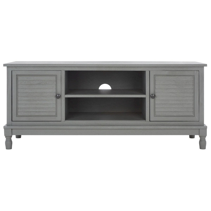 2-Door 1-Shelf Media Stand with Louvered Cabinet and Open Storage