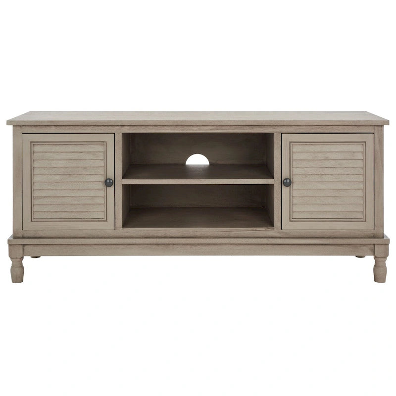 2-Door 1-Shelf Media Stand with Louvered Cabinet and Open Storage