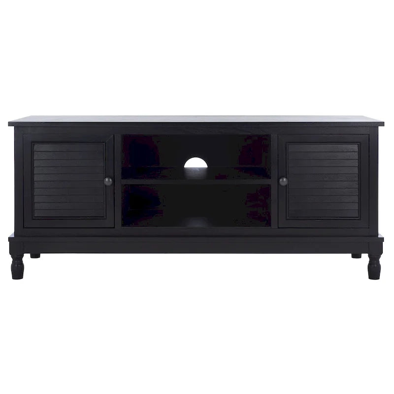 2-Door 1-Shelf Media Stand with Louvered Cabinet and Open Storage