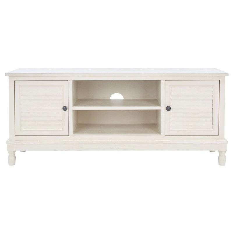 2-Door 1-Shelf Media Stand with Louvered Cabinet and Open Storage