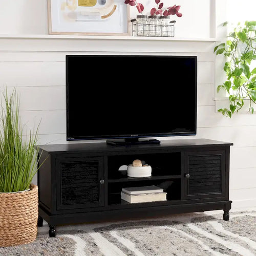 2-Door 1-Shelf Media Stand with Louvered Cabinet and Open Storage