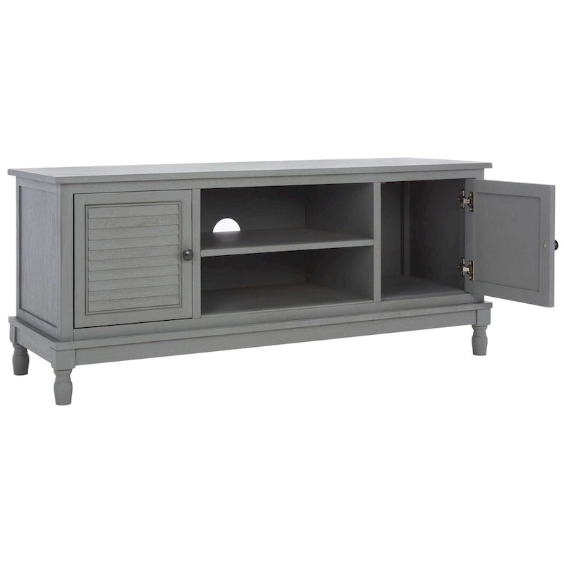 2-Door 1-Shelf Media Stand with Louvered Cabinet and Open Storage