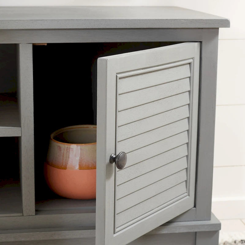 2-Door 1-Shelf Media Stand with Louvered Cabinet and Open Storage